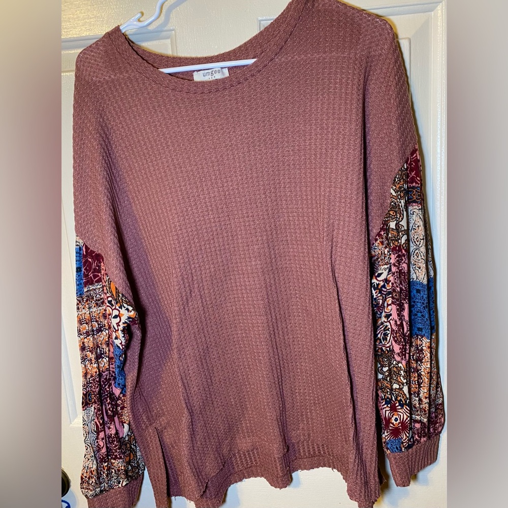 UMGEE Women Thermal waffle Knit Top Large‎ Boho Hippie Balloon Sleeve, L